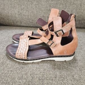 ROAN Gladiator Sandals • Tan Leather • White Distressed Detail • Boho Festival